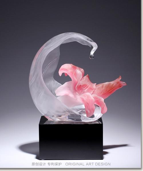 定制琉璃手工艺术品百合花朵摆件客厅装饰品水晶高档轻奢乔迁礼物